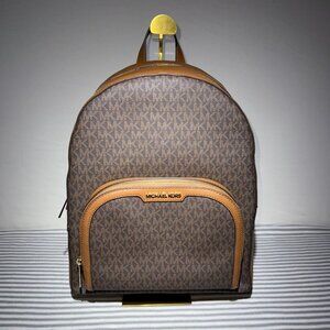 Michael Kors MK Signature Brown Backpack Leather Trim Women’s Designer Bag.